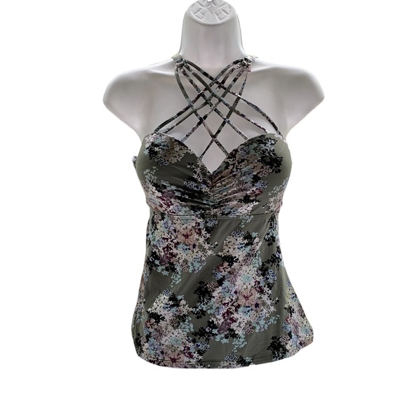 Ambrielle Other - AMBRIELLE  SAGE GREEN AND LAVENDER FLORAL TANKINI WITH CRIS CROSS STRAPS  LARGE
